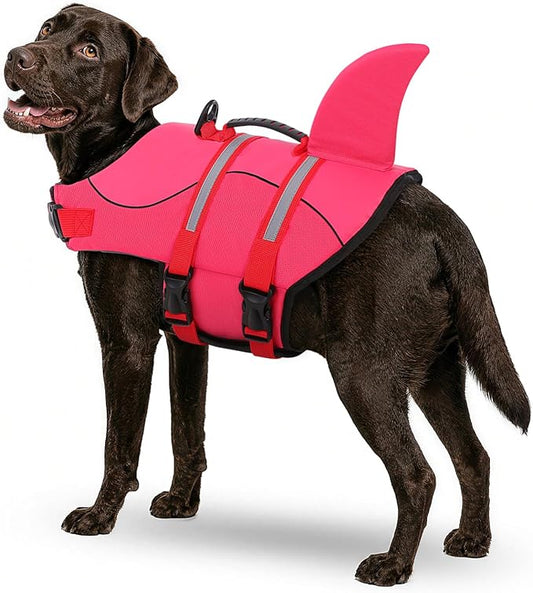 Dog Life Jacket High Flotation, Reflective Dog Life Vest for Swimming, Adjustable Dogs Life Preserver Rescue Handle Spring Summer Pool for Small, Medium, Large Dogs (Rosepink,XXL)