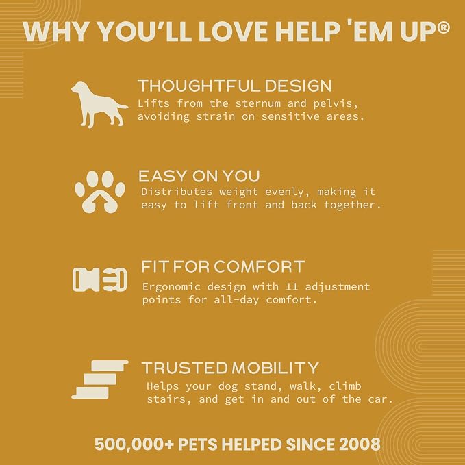 Help 'Em Up® - Dog Lift Harness│ Adjustable Lifting Harness for Dogs │ Full Body Support, Rear Leg Support (Conventional, Medium, 45-80 lbs)