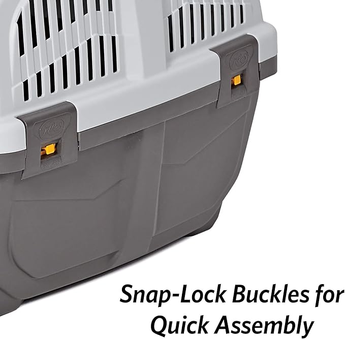 Skudo by MidWest 24-Inch Travel Carrier, Gray, Fits Pets up to 25 lbs | Hard-Sided Pet Carrier, Travel Crate with Handle, Ventilated Design, Locking Tabs, Easy Assembly