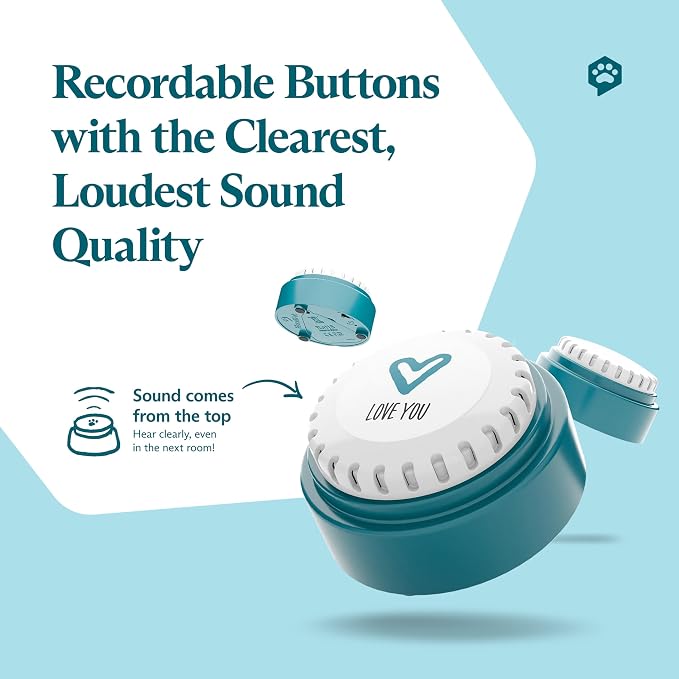 Speak Up Button 6 Pack with Clearer Upward-Facing Sound- 6 Recordable Buttons with Batteries Included & Premium Audio for Dogs & Cats - Easy-to-Press Training Dog Buttons for Communication