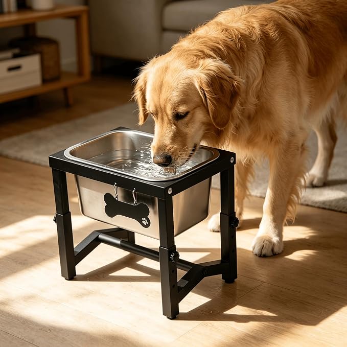 Metal Elevated Dog Bowls – 3 Adjustable Heights (9.2"-12") with 1.85GAL Stainless Bowl, Elevated Dog Bowls Medium/Large Breed, Elevated Dog Water Bowl, Neck & Joint Protection