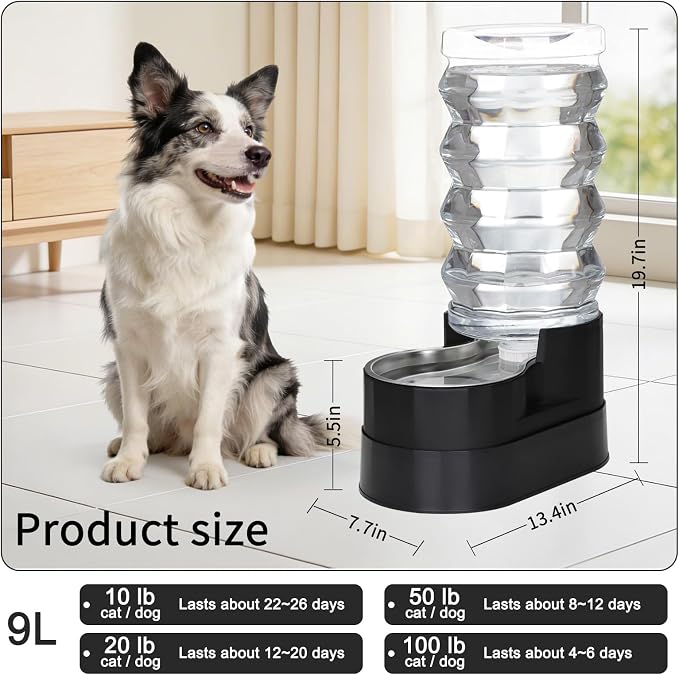RIZZARI 9L Elevated Dog Waterer: Large Capacity Hydration | Raised Drinking Height/No Filter Maintenance/No Power Needed /Gravity Refill/Stainless Steel Bowl /Indoor/Garage