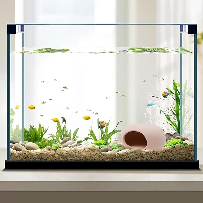 Saim Aquarium Decorations Ceramic Cave, Betta Fish Tank Accessories for Shrimp Cichlid Hiding Breeding Small Fish Bowl Hide Ornaments Betta Toys Hideout House - Natural Color