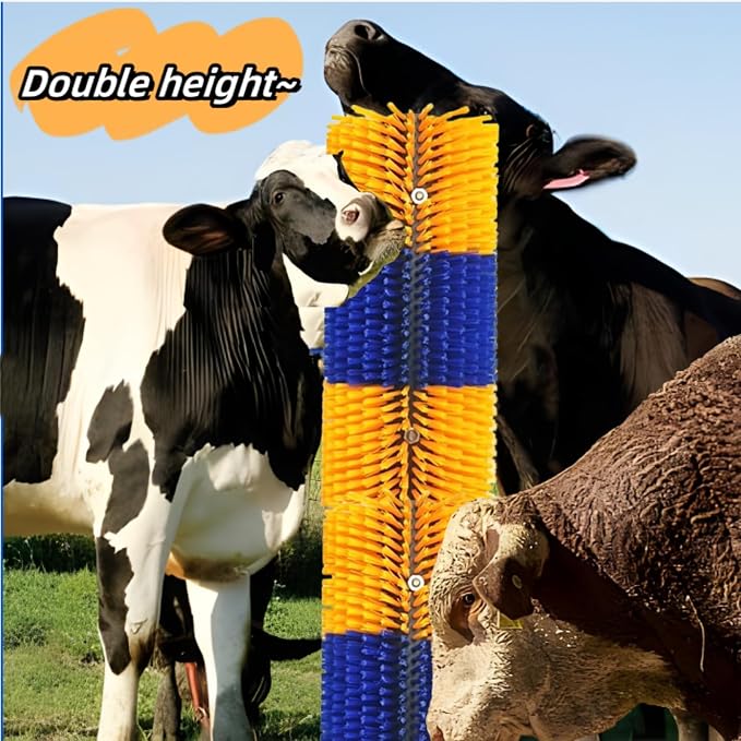 Livestock Scratching Brush 2 Pack, Itch Relief Goat Scratching Post | Horse Cow Goat Brushes for Scratching, Self-Grooming, Upgraded No-Strip Screws for Easy Install Barn Farm, Protects Fence