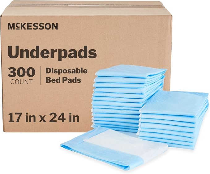 McKesson Underpads Bed Pads, Elderly, Light Absorbency, 17 x 24 in, 300 ct | and Baby, Pee Pads