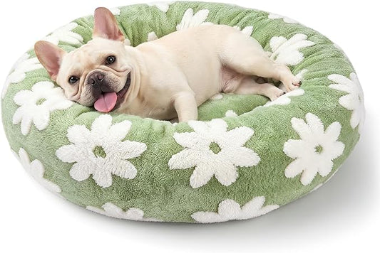 JOEJOY Jacquard Donut Round Small Dog Beds,Green 23x23x8in, Removable Washable Cover, Cute Pattern, Ultra Soft Fluffy Calming Pet Bed with Thick Supportive Bolster