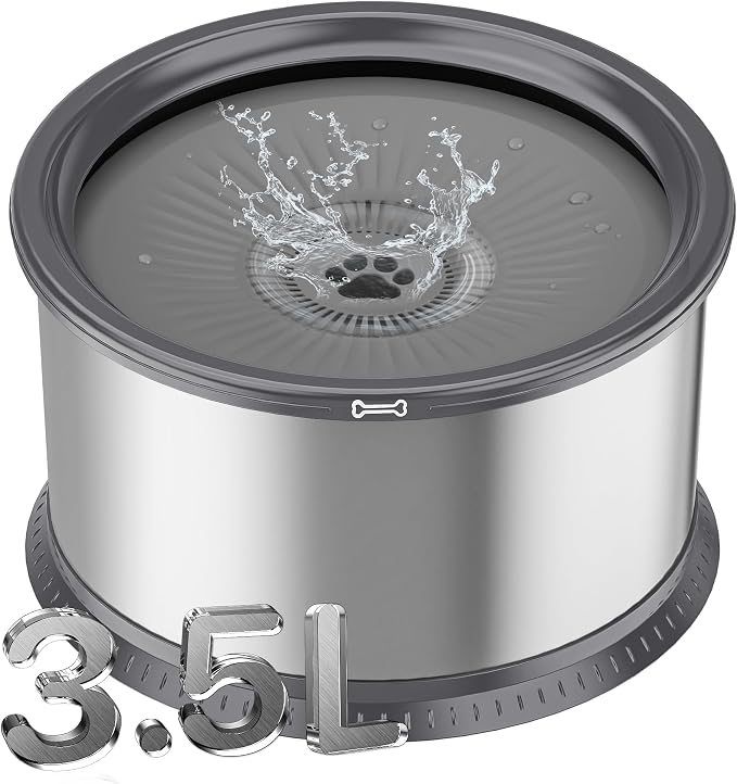 3.5L Stainless Steel Dog Water Bowl, No Spill Water Bowl for Dogs | Large Capacity, Slow Drinking Feeder, Splash Proof, with Anti-Slip Mat, Dishwasher Safe, Sturdy, Suitable for Mess Drinkers