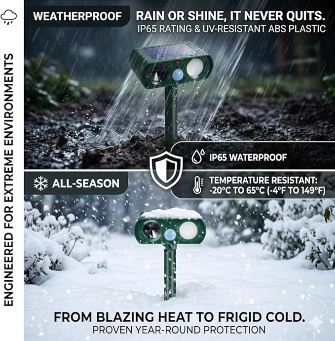 2026 Upgraded Sonic Fortress Pro Deer Repellent Outdoor,Solar Ultrasonic Animal Repellent with Motion Sensor&Flash Light-IP65 Waterproof Raccoon Fortress Pro for Squirrel,Cat-Garden&Yard 4Pack