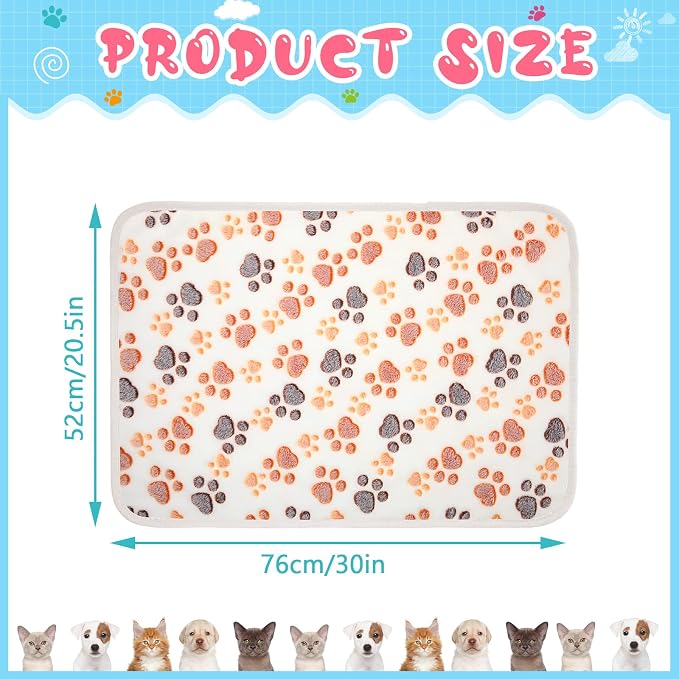 Tatuo 4 Pack Fleece Dog Blankets for Puppy Cats Multi-Size Sleep Mat for Pet Guinea Pig Soft Washable Warm Crate Bed Puppy Teething Toys Print Pattern Blanket Indoor(White,30 x 20.5 Inch,Paw)