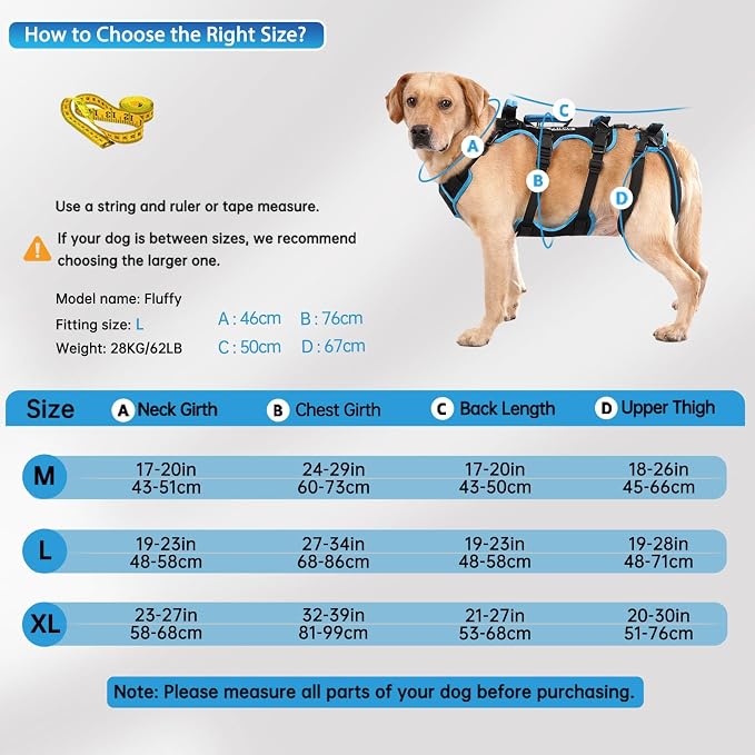 Dog Lift Harness for Large Male Dogs, 2-in-1, Back Leg Support & Mobility Assistance for Senior Dogs, Post-Surgery Recovery Sling(Black, Large)
