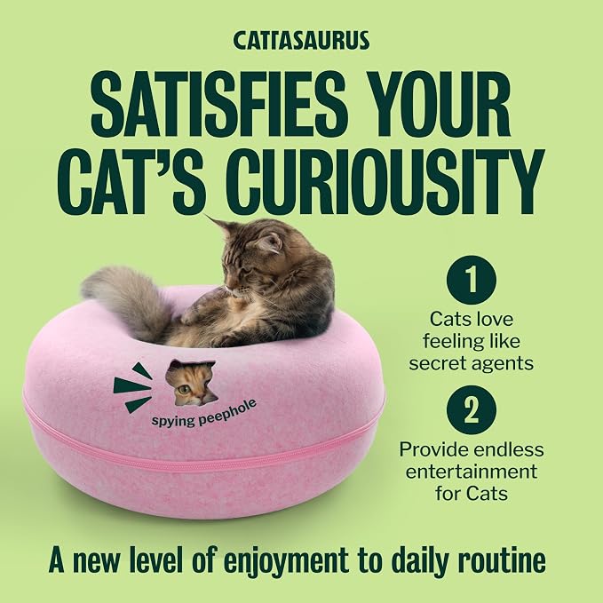 Peekaboo Cat Cave Donut for Multiple & Large Cats up to 30-45 lbs, 3-in-1 Self Warming Cat Bed, Tunnel & Scratcher for Indoor Cats, Washable & Detachable Small Dog Bed (Pink, Jumbo)