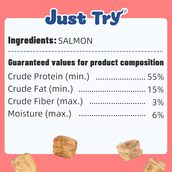 Just Try 6.7 oz Freeze-Dried Salmon Treats for Dogs & Cats - Single Ingredient, High Protein Dog Treats - Grain-Free, Rich in Omega-3 for Skin & Coat