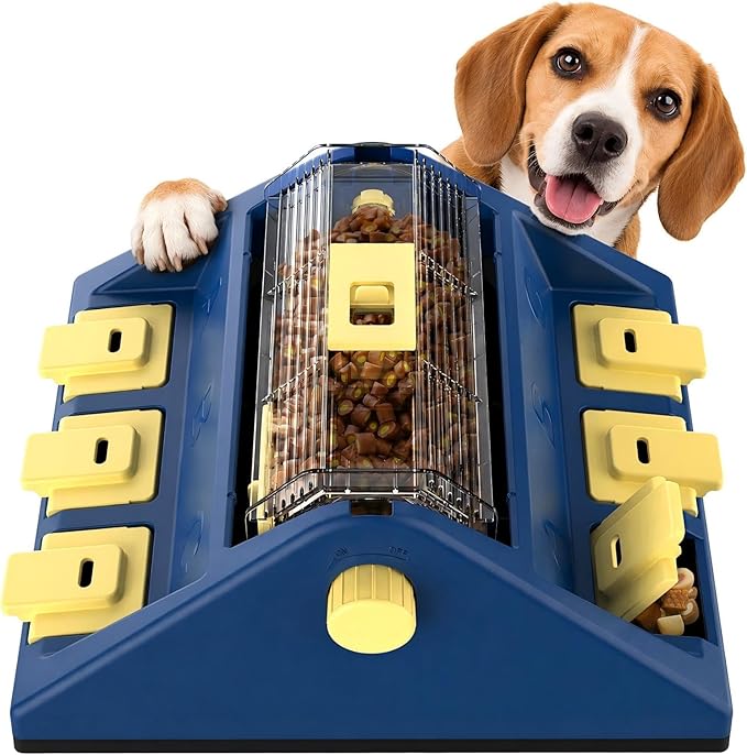 KADTC 2-Level Dog Puzzle Toy Rotating Treat Dispenser for Small/Medium Dogs | L. 4-cup capacity. Longer meals. Adjustable food flow. Burn energy. Beat boredom. Build brainpower. Meals become enrichment.