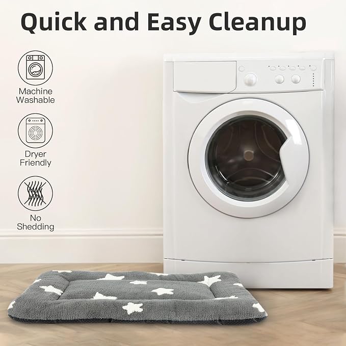 Mora Pets Cat Bed for Indoor Cats Washable Dog Crate Pad Cute Star Dog Bed Mat for Small Dogs Pet Kennel Pad for Cage Soft Flat Puppy Kitten for Sleeping Anti-Slip Grey 22 x 13 inch 2 Pack