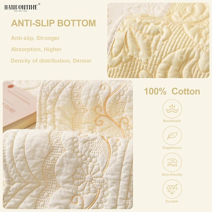 HANDONTIME Cotton Couch Cover for Dogs Breathable & Pet-Friendly Sofa Cover, Embroidery Dog Couch Cover Elegant Floral Quilted Slipcover, Non-Slip Washable Furniture Protector (Ivory, 35.4" x 63)