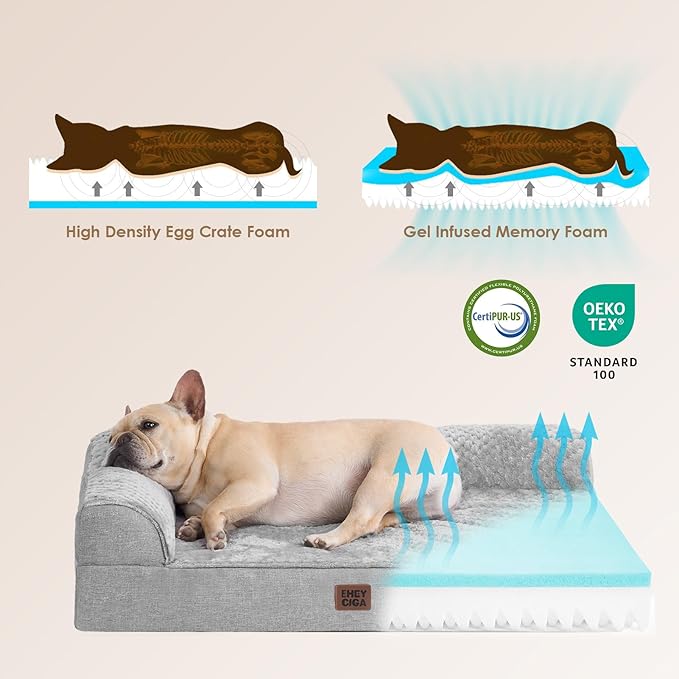 EHEYCIGA Memory Foam Dog Bed for Crate, L Plus Orthopedic Dog Bed, Grey | Washable Removable Cover, Waterproof Flat Pet Sofa Couch with Nonskid Bottom, 41x27x6.5