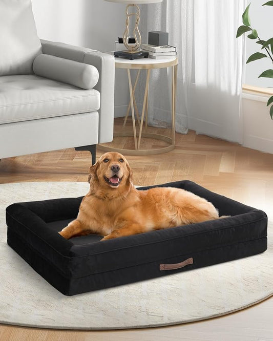Upvilla Orthopedic Dog Bed XL, Four-Sided Dog Sofa, Washable Cover, Black | Removable Waterproof Dog Bed Cover, Egg-Crate Orthopedic Foam, Built-In Carry Handle, Indoor Large Pet Beds, Cat Beds