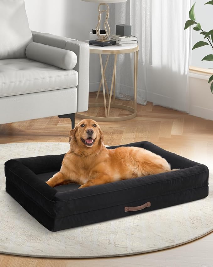 Upvilla Orthopedic Dog Bed XXL, Four-Sided Dog Sofa, Washable Cover, Black | Removable Waterproof Dog Bed Cover, Egg-Crate Orthopedic Foam, Built-In Carry Handle, Indoor Large Pet Beds, Cat Beds