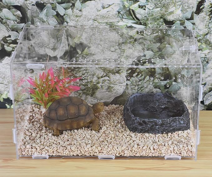 OMEM Reptile Natural Bowl Food and Water Dish Resin Made (Black)
