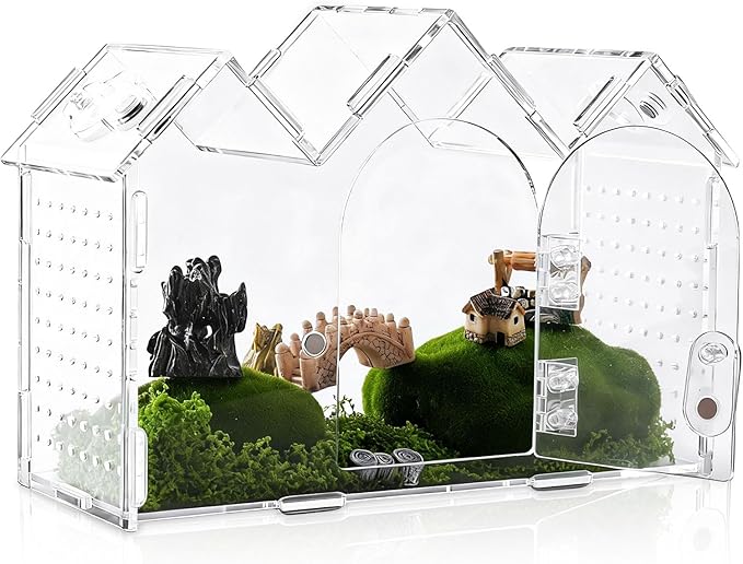 7Pcs Magnetic Acrylic Jumping Spider Enclosure Kit, 9.5" X 3.9" X 6.7" Arboreal Tarantula Enclosure with Feeding Hole for Reptiles Amphibians nnd Spiders