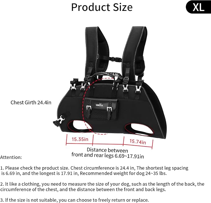 Wakytu Dog Backpack Carrier for Dogs,Dog Lift Harness | Adjustable Padded Breathable Straps for Dogs, Disabled, Joint Injuries, Arthritis,XL