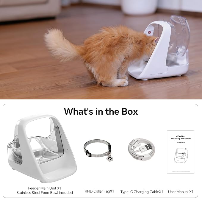 Automatic Microchip Cat Feeder for Multi-Pets Home Meal Stress-Free | RFID Pet Feeder Stops Food Stealing, Rechargeable, Stainless Steel Cat Bowls & Dog Bowls for Wet & Dry Food with RFID Tag