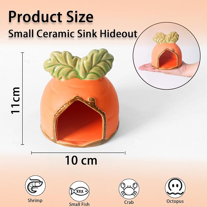 Aquarium Decor Cave Betta Fish Aquarium Accessories Ornaments Hiding Cave Carrot House Hideout for Shrimp Cichlid Hermit Crab, Octopus Hiding Breeding for Tank (Orange)