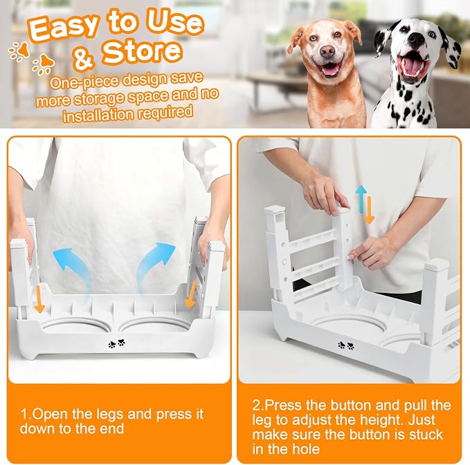 COMESOON Elevated Dog Bowls, 4 Height Adjustable Raised Bowl Stand with 2 Thick 50oz Stainless Steel Food Bowls Non-Slip Feeder Adjusts to 3.7'', 9.2'', 10.75'', 12.36'' White