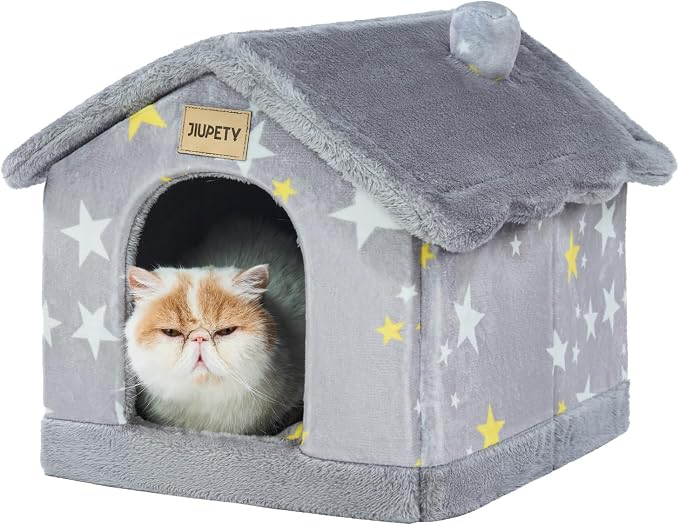Cute Cat Beds for Indoor Cats,Foldable Cat House with Non-Slip Bottom,Grey | S Size Kitten Bed for 0-6 Lb Dogs and 0-8 Lb Cats,Soft Cozy Dog Cave Bed,Cat Nest Puppy Cave