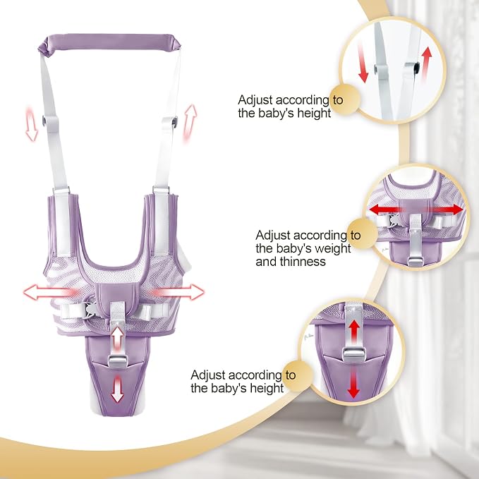 Baby Walking Harness - Handheld Toddler Walker Helper with Detachable Crotch, Adjustable Traction Strap, Breathable Fabric, Infant Walking Assistant Belt for 9-24 Months (Purple)