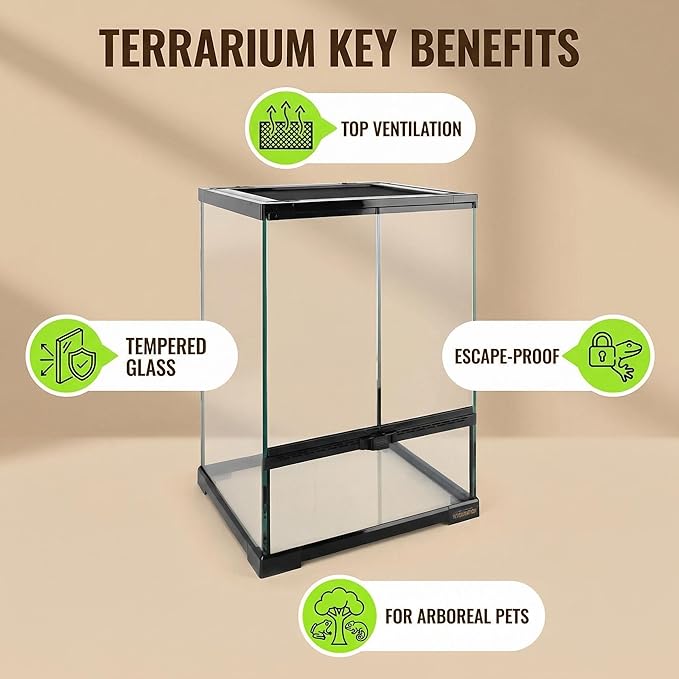 11 Gallon Reptile Glass Tank Vertical Terrarium 12"x12"x18" Habitat Enclosure with Front Openning Door and Top Screen Ventilation for Geckos, Snakes,Tree Frogs,Chameleon