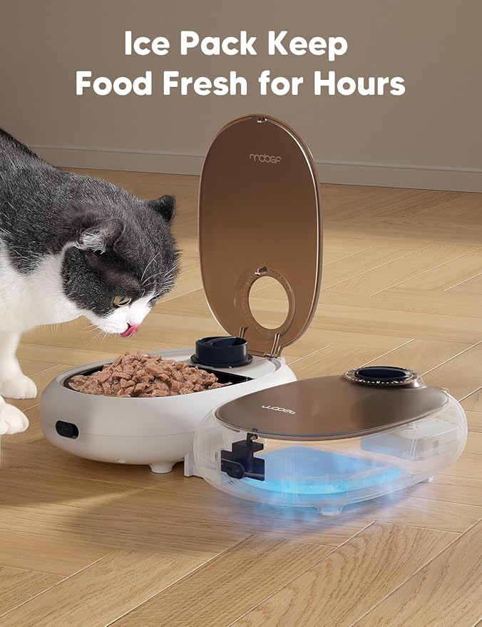 WOPET Automatic Cat Feeder, 48-Hour Timed Pet Food Dispenser with Ice Pack for Freshness, Yogurt & Canned Meals – Perfect for Cats, Kittens & Small Dogs