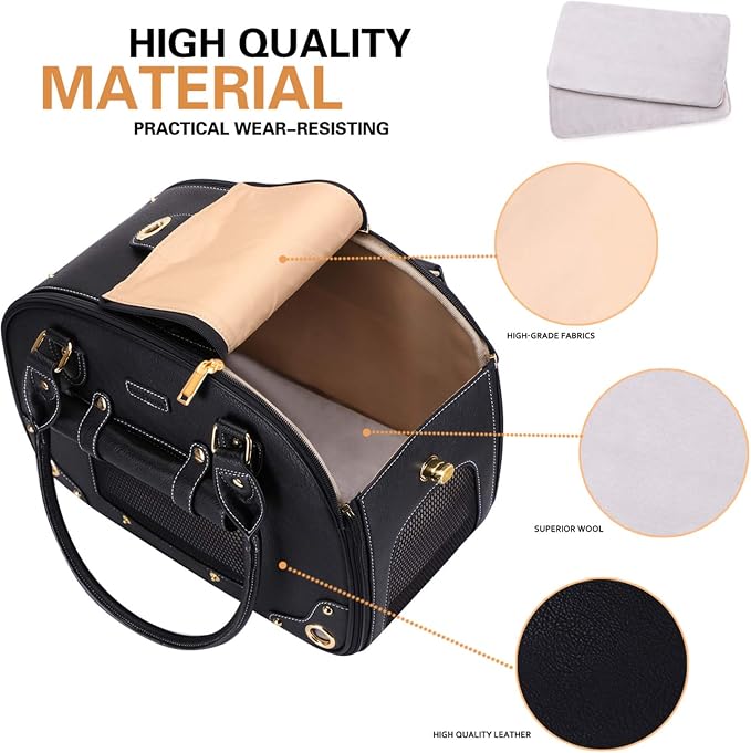 Dog Carrier Purse, Pet Carrier, Waterproof Premium Leather Pet Travel Portable Bag Carrier for Cat and Small Dog Home & Outdoor Medium Black