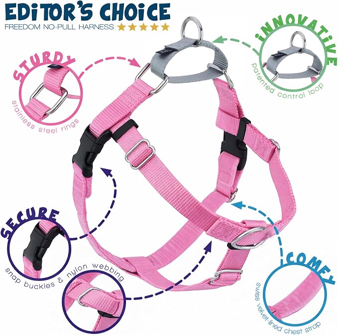 2 Hounds Design Freedom No Pull Dog Harness, 1 inch XL, Rose | Discourages Pulling, Comfortable Control Adjustable Dog Harness for Extra Large Sized Dogs, Made in USA (Leash Not Included)