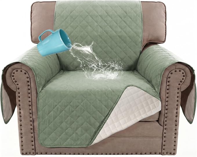 H.VERSAILTEX 100% Waterproof Couch Cover Chair Sofa Slipcover Furniture Protector for Pets Kids Children Dog Cat with Non-Skid Backing (Chair, Pale Aqua)
