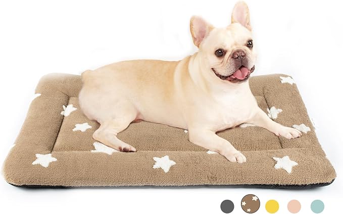 Mora Pets Dog Crate Pad Washable Puppy Dog Bed for Crate Flat Kennel Mat | Soft Dog Cat Bed Mat, Crate Pad for Dog Cage Cozy Sleeping Liner, Pet Pillow Cushion Medium Cute Star Anti Slip Brown 30 x 19