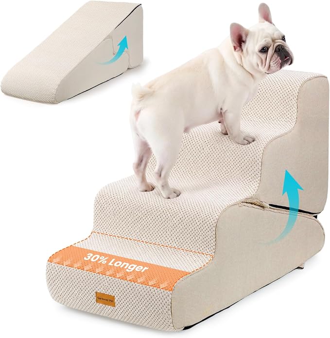Gardner Pet Dog Stairs for Small Dogs 22" H, 2 in 1 Transformable 4-Step Pet Stairs and Dog Ramp for Couch Bed (23-27 in), Adjustable Pet Steps Beige