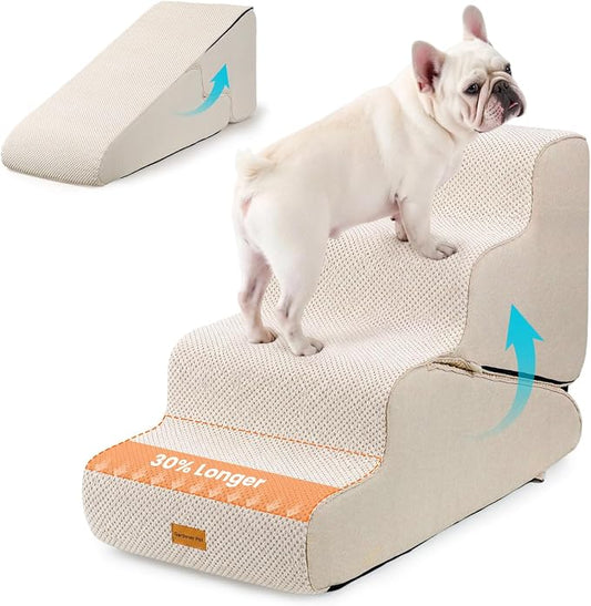 Gardner Pet Dog Stairs for Small Dogs 22" H, 2 in 1 Transformable 4-Step Pet Stairs and Dog Ramp for Couch Bed (23-27 in), Adjustable Pet Steps Beige