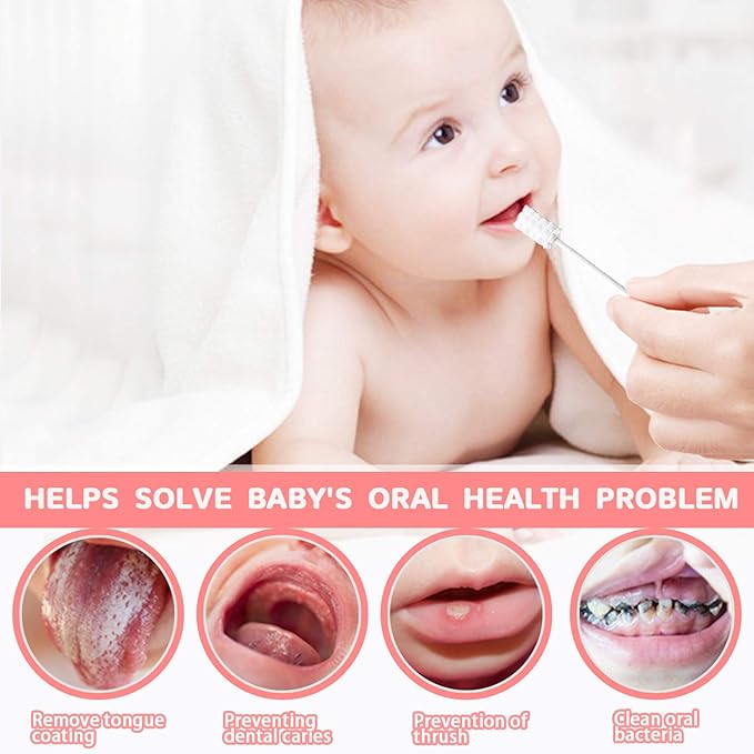 EASICUTI Baby Tongue Cleaner, 42Pcs Disposable Infant Toothbrush, Gauze Gum Cleaner Baby Oral Cleaning Stick Dental Care for 0-36 Months + Free 1 Finger Toothbrush