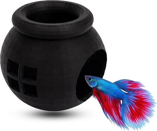Floating Cozy Betta House, Natural Floating Betta Hide Out, Aquarium Fish Hammock, Relaxing & Stress Relief, Suction Cup Included, 2.9" W x 2.6" H (Black)