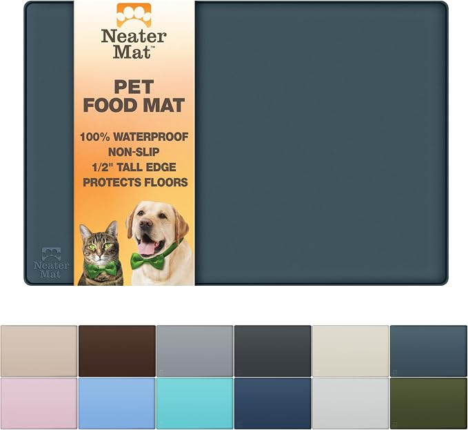 Neater Pet Brands Neater Mat Pet Mats for Food and Water, Cat & Dog Bowl Mat Waterproof Silicone, Feeding Tray, Dog Food Mats for Floors, Placemat w/Raised Edge for Under Bowls, 32" x 24", Slate Blue