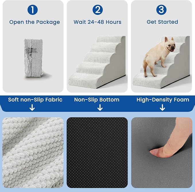 Dog Stairs for High Beds 22.4" H,5-Step Pet Ramp for Small & Medium Dogs | Airpanda Dog Steps with Washable Cover & High-Density Foam,Gentle Curved,Ideal for Senior & Short-Legged Dogs,Light Grey