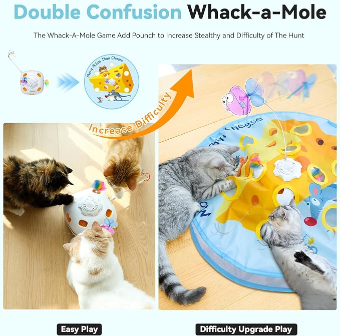 ORSDA Interactive Cat Toys for Indoor Cats, 5-in-1 Hide and Seek Kitten Toys, Interactive Automatic Rechargeable Electric,Whack-A-Mole Exercise Kicker Toy for Indoor Cats