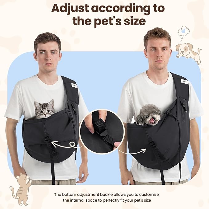Dog Sling Carrier for Small Dogs & Cats,Pet Carrier Sling Bag with Adjustable Straps,Comfortable & Secure Travel Crossbody Bag for Puppies Up to 19lb,Airline Approved pet Carrier (Black)
