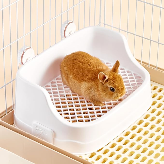 Rabbit Litter Box, Small Animals Litter Tray for Cage Detachable Bedding Litter Pan Potty Toilet Trainer Corner for Pet Rabbits Guinea Pigs Hamsters Chinchillas (White)