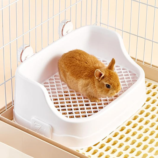 Rabbit Litter Box, Small Animals Litter Tray for Cage Detachable Bedding Litter Pan Potty Toilet Trainer Corner for Pet Rabbits Guinea Pigs Hamsters Chinchillas (White)