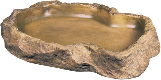 Exo Terra Reptile Feeding Dish – Natural Rock Look Food & Water Bowl for Lizards, Turtles, Snakes & Amphibians – Food-Grade Resin, Non-Porous, Easy Clean, Bacteria Resistant – Extra Large