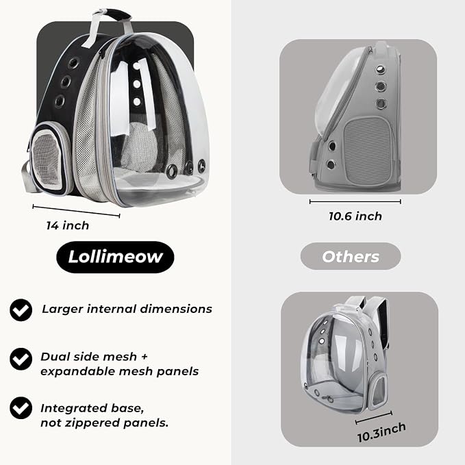 Cat Carrier Backpack, Expandable Bubble Pet Carrier for Cats and Small Dogs, Airline Approved Travel Backpack for Hiking, Walking & Outdoor Adventures - Supports up to 16 lbs