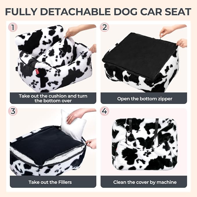 Dog Car Seat for Small Dogs & Cats Under 25 lbs, Milk Cow