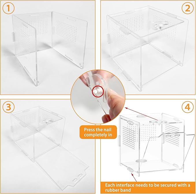 VERTUPET Jumping Spider Enclosure,2 Pack Insects Habitat,Small Arboreal Reptile Terrarium Acrylic Accessories Kit,Tarantula Enclosure Bug Cage for Frog,Crickets, Praying Mantis,Snails（4x4x4inch）
